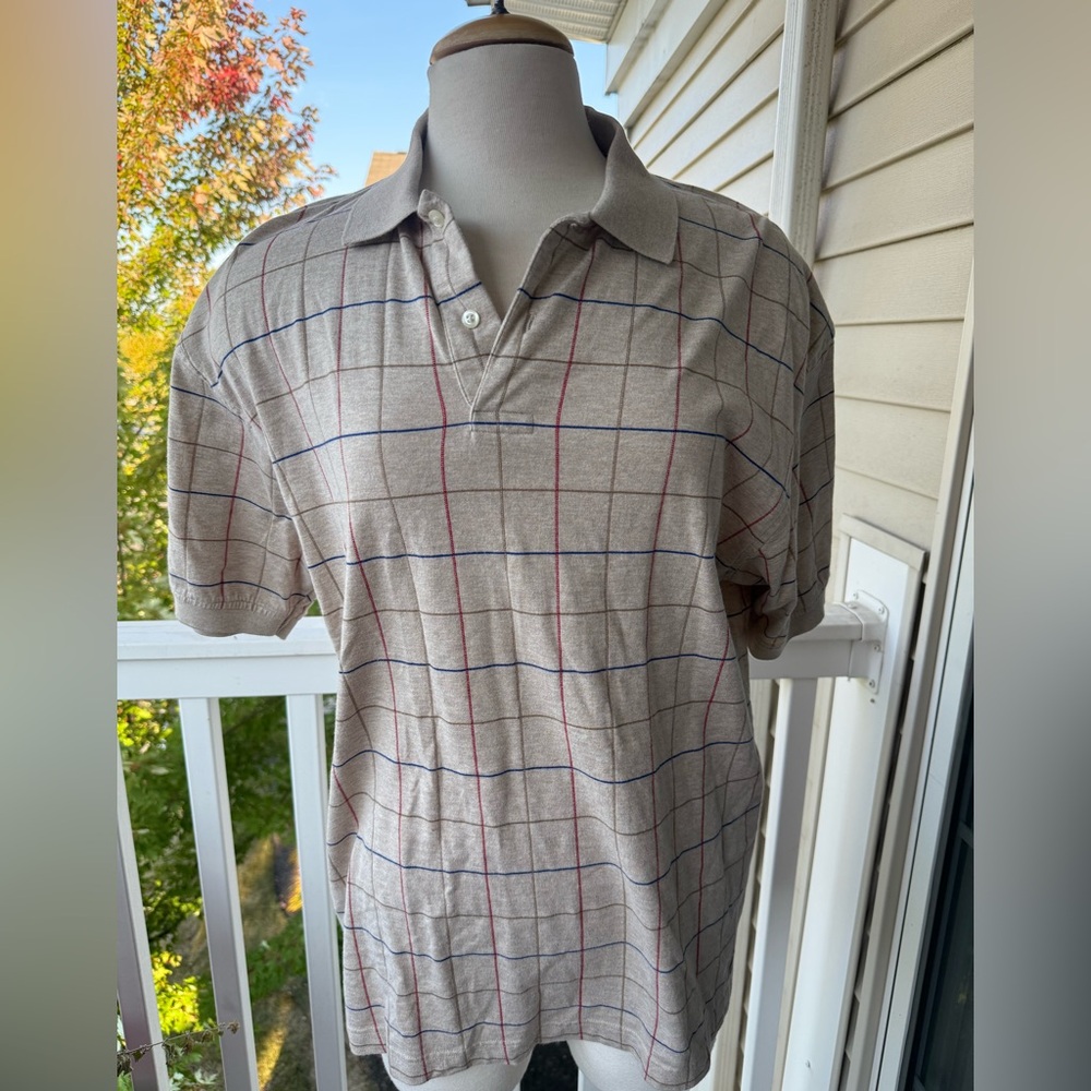 VTG Tommy Hilfiger Polo Shirt Men XL Blue Red Beige Plaid Golf Preppy Casual